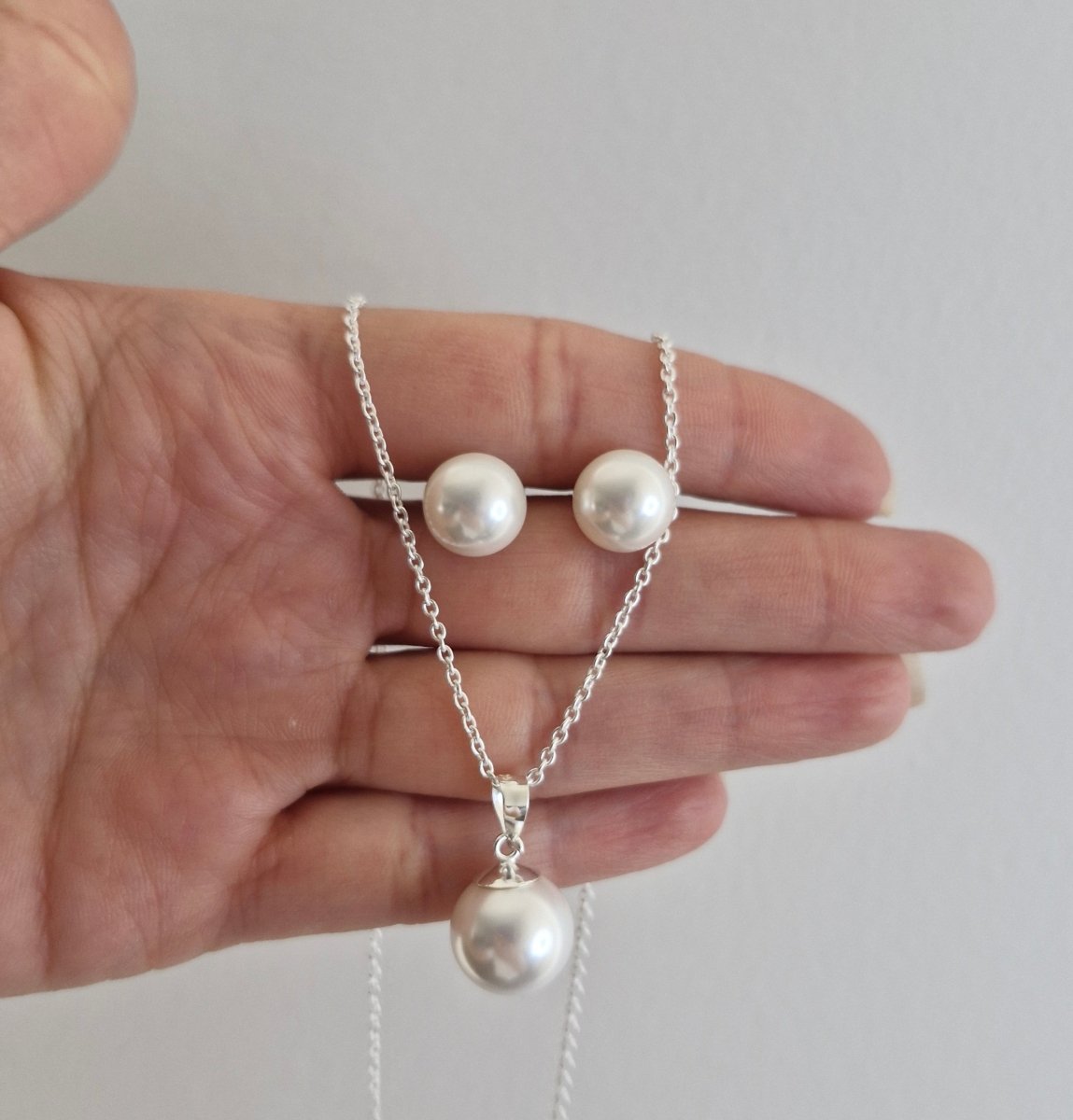 SET Pärl-halsband & Örhängen Silver 925