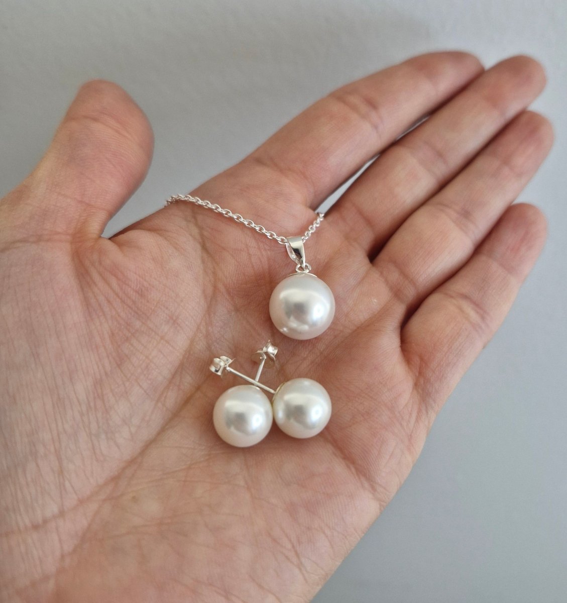 SET Pärl-halsband & Örhängen Silver 925