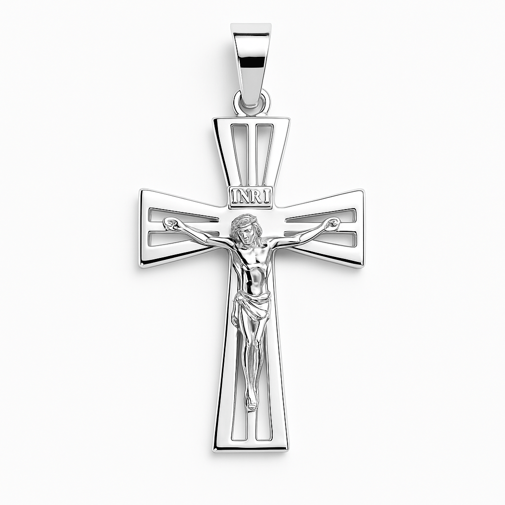Kors i äkta silver med Jesus, genombruten design