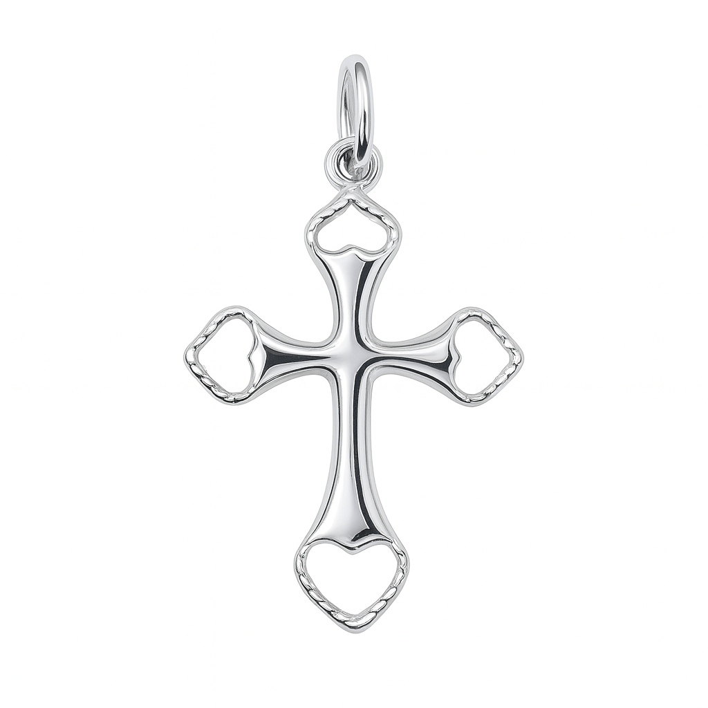 Kors i äkta silver med hjärtan