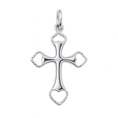 Kors i äkta silver med hjärtan