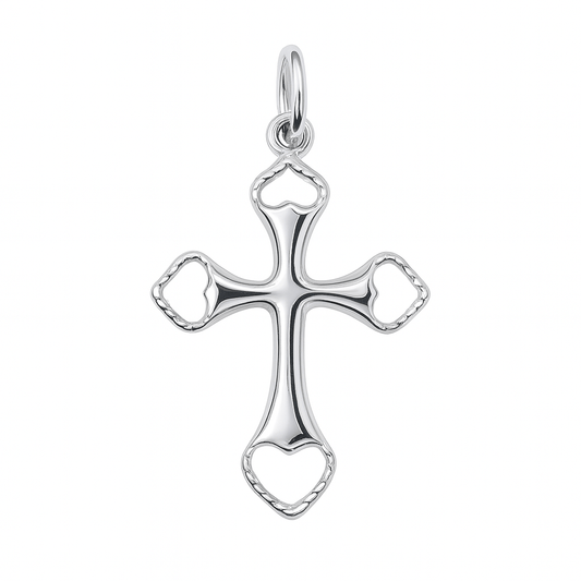 Kors i äkta silver med hjärtan