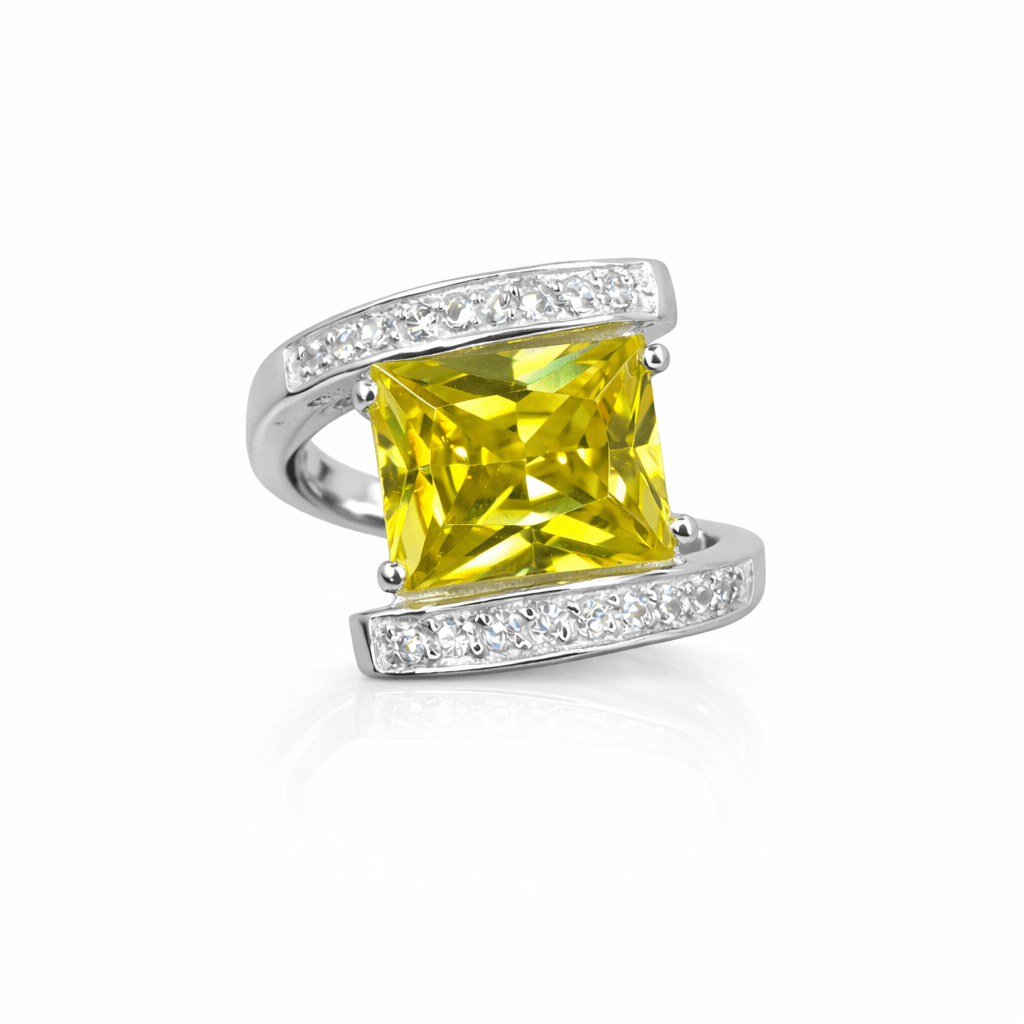 Silverring fyrkantig gul kristall