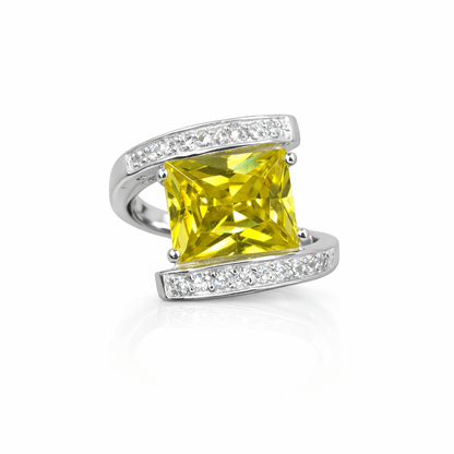 Silverring fyrkantig gul kristall