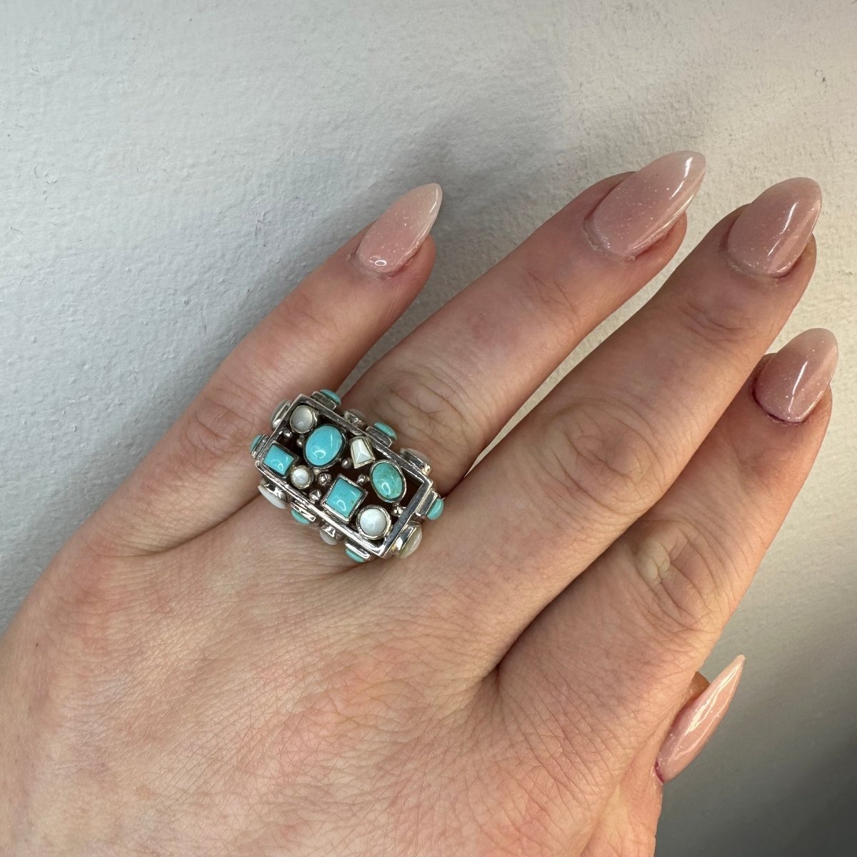 Silverring med opal & turkos