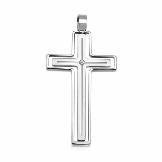 Kors i rostfritt stål med sten