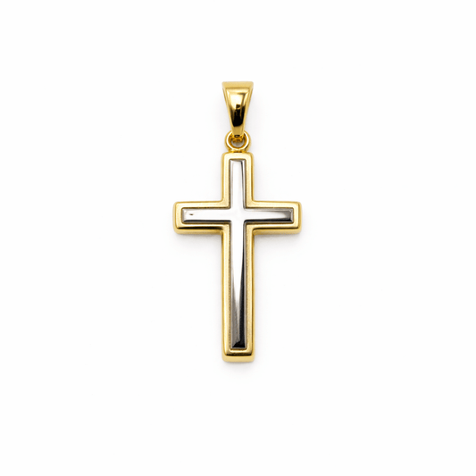 Stilrent kors tvåfärgat 18k guld