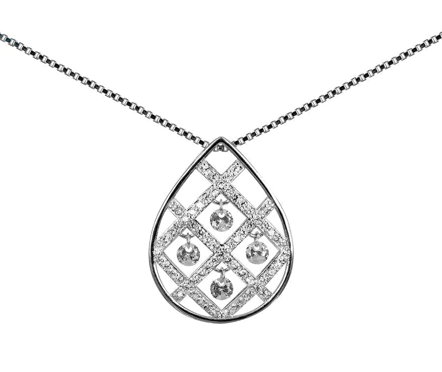 Halsband och hängsmycke droppe med kristaller i äkta silver