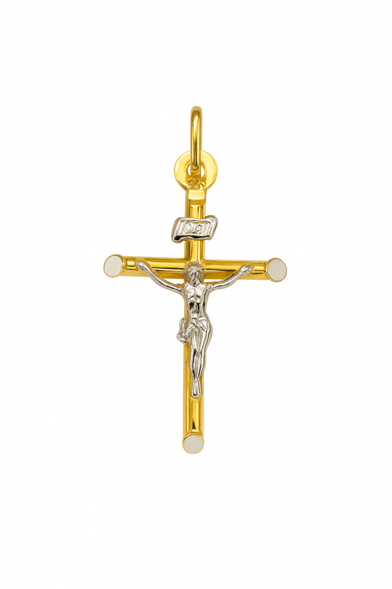 Tvåfärgat 18k guldkors med Jesus (liten)