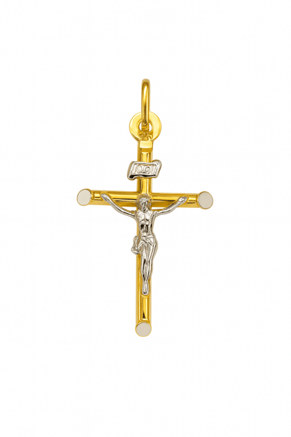 Tvåfärgat 18k guldkors med Jesus (liten)