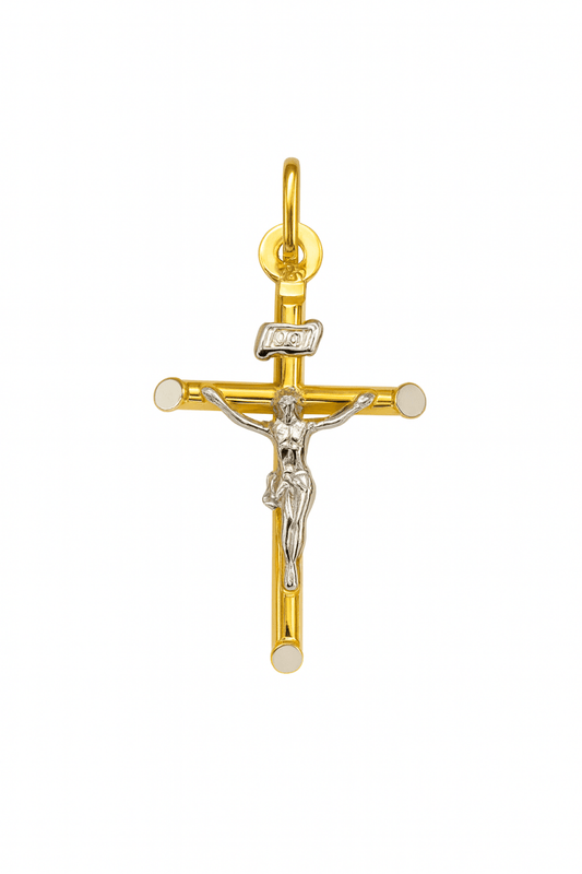 Tvåfärgat 18k guldkors med Jesus (liten)